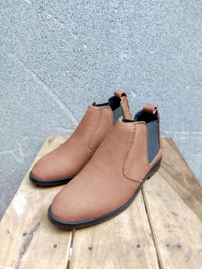 Brown Nubuck Leather Chelsea Shoe-Sku 347