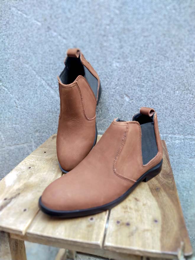 Brown Nubuck Leather Chelsea Shoe-Sku 347