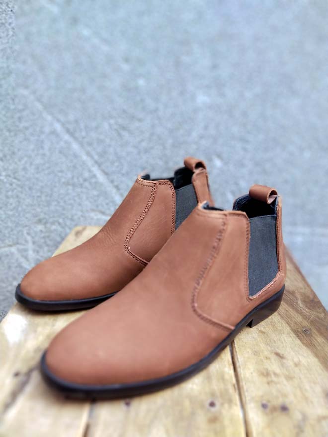 Brown Nubuck Leather Chelsea Shoe-Sku 347