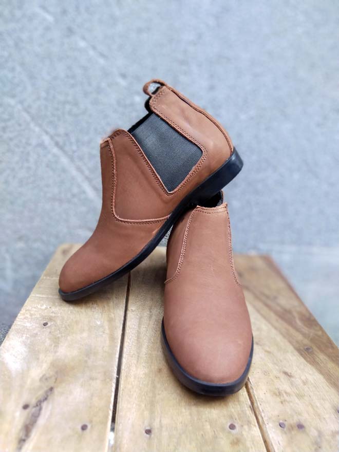 Brown Nubuck Leather Chelsea Shoe-Sku 347