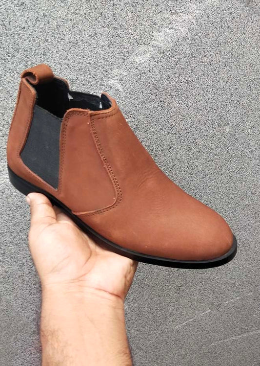 Brown Nubuck Leather Chelsea Shoe-Sku 347