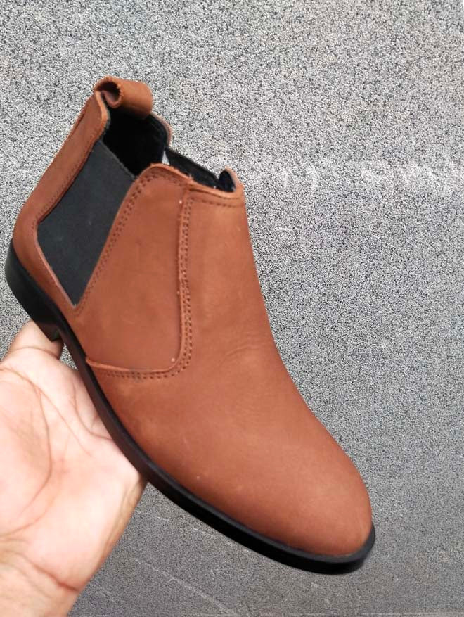 Brown Nubuck Leather Chelsea Shoe-Sku 347