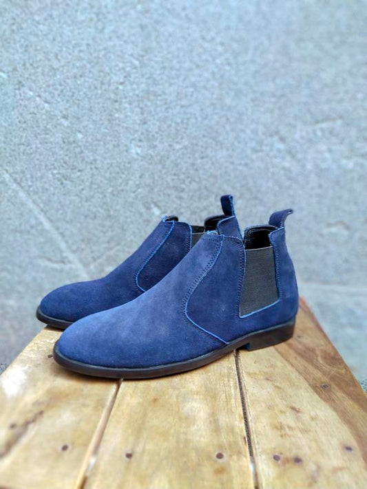 Blue Suede Leather Chelsea Shoe-Sku 347