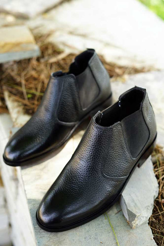 Black Leather Chelsea Shoe-Sku 342