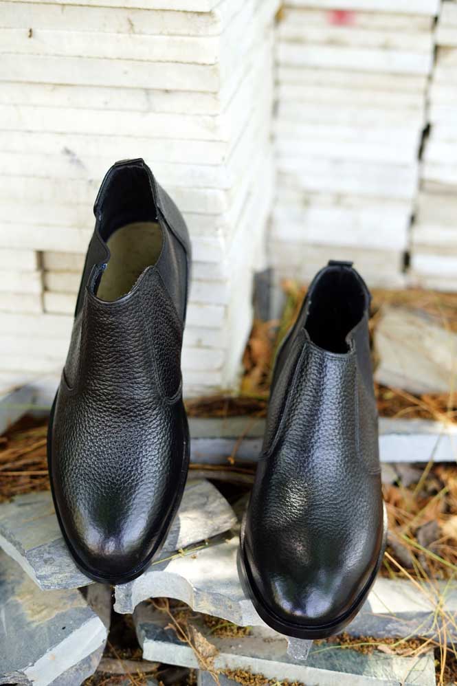 Black Leather Chelsea Shoe-Sku 342