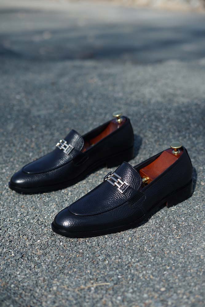 Black Cow Leather Shoes-Sku 074