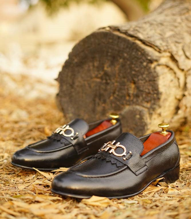 Black Cow Leather Shoes-Sku 184