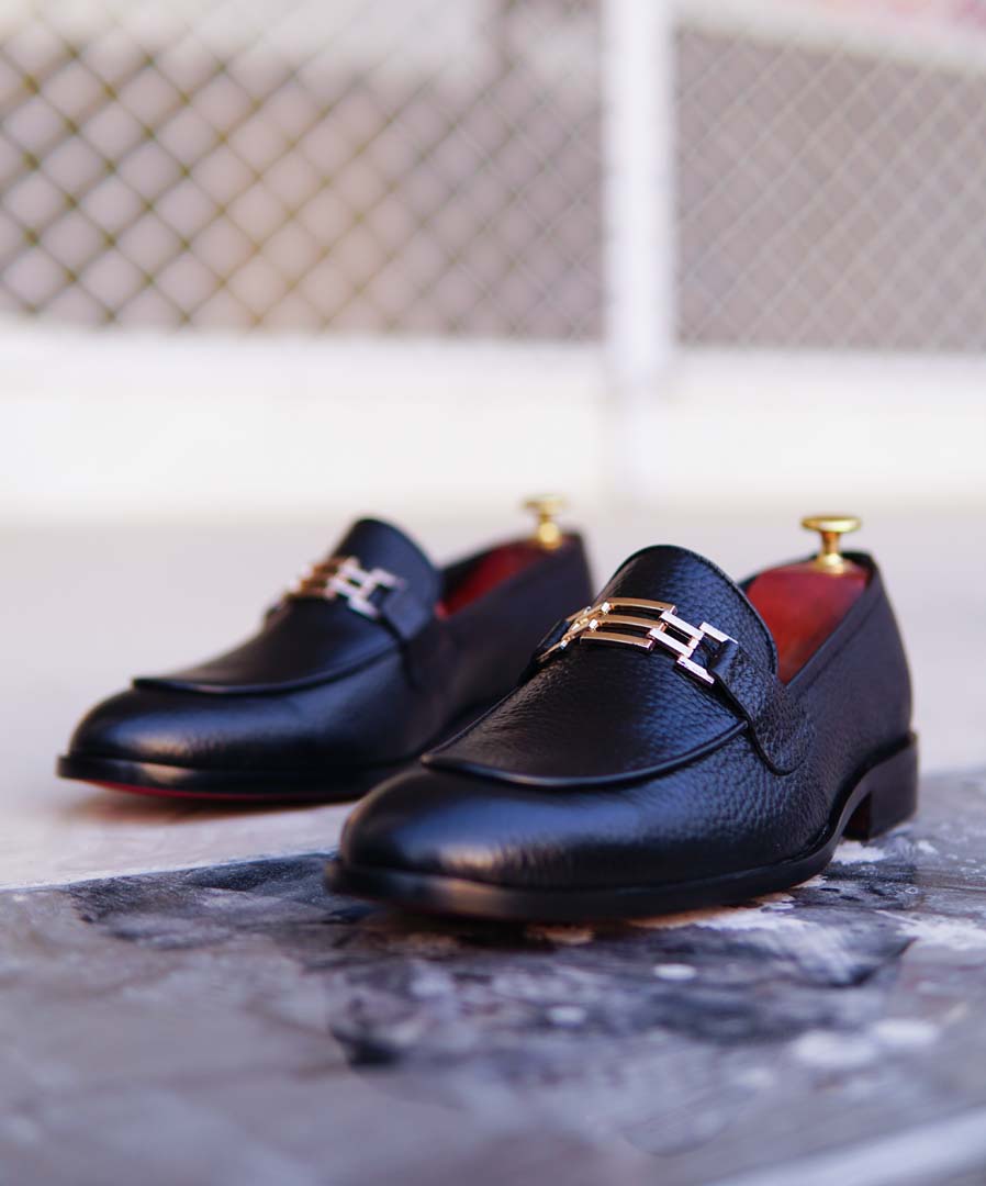 Black Cow Leather Shoes-Sku 074