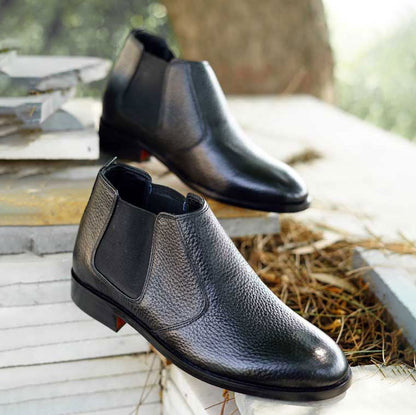 Black Leather Chelsea Shoe-Sku 342